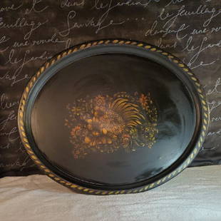 Oval Black Metal Tray: 24 1/2" x 19 1/2" Floral Design