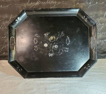 Black Square Metal Tray: 20" x 16" Floral design