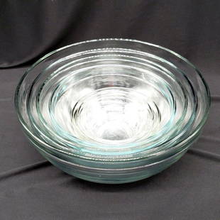 Archor Hocking Glass Nesting Bowls - total of 6: 6 Bowls - 10", 9", 8", 6 3/4". 4 3/4" and 4"