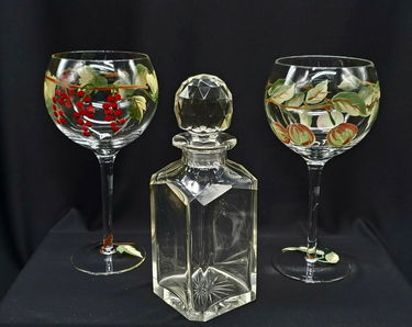 Two Hand Painted Wine Glasses W Crystal Decanter Oct 24 2019