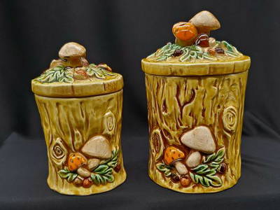 Two Vintage Mushroom Jars with Lids