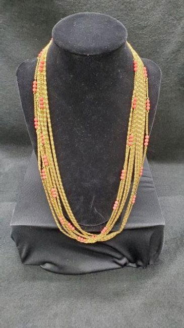 Golden Tone Necklace: Vintage Gold Tone & Orange Bead Estate Necklace