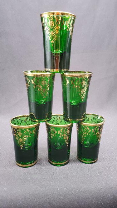 Green Glass with 22K Gold Trim Shot Glasses: Green Glass with 22K Gold Trim Shot Glasses