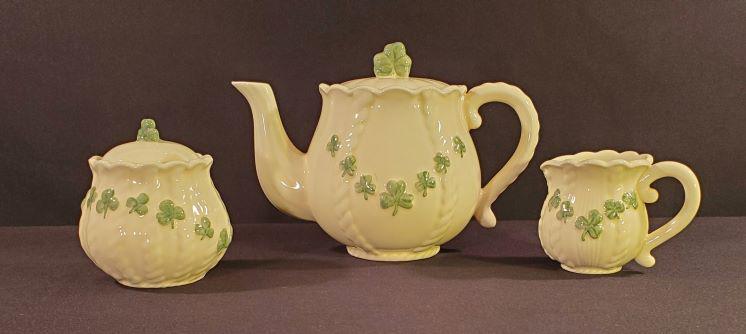 Celtic Collection: Clover Tea Set: Celtic Collection: Clover Tea Set includes Tea Pot, Creamer and Sugar Bowl. This Set is Brand New and Never Used.
