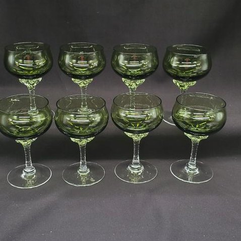 Cordial Glass Set: Set of 8 Clear stem to green cordial glass set, 4.5inch tall