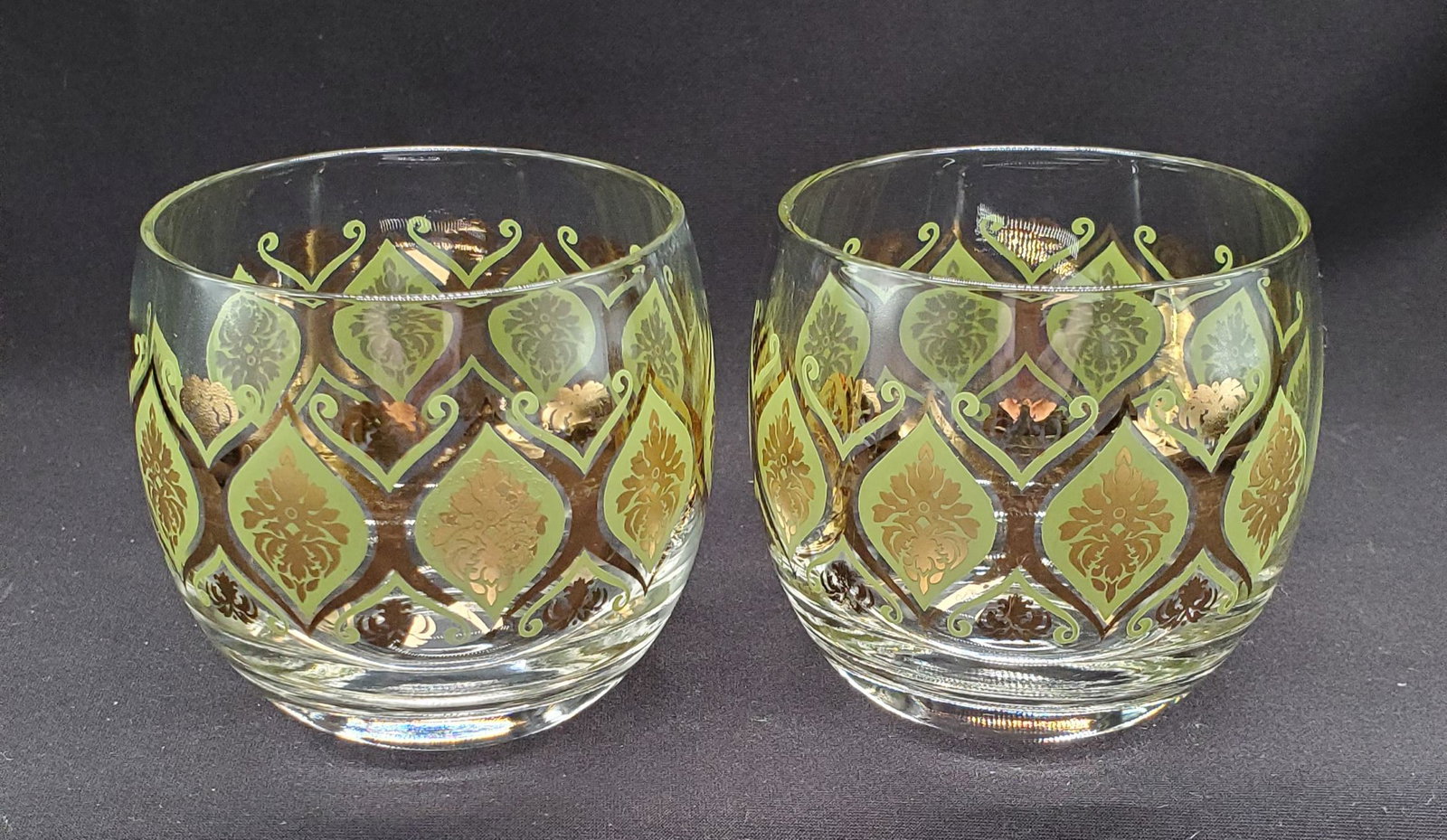 Roly Polly Glasses: Roly Polly Glasses, Green and 22kt gold design