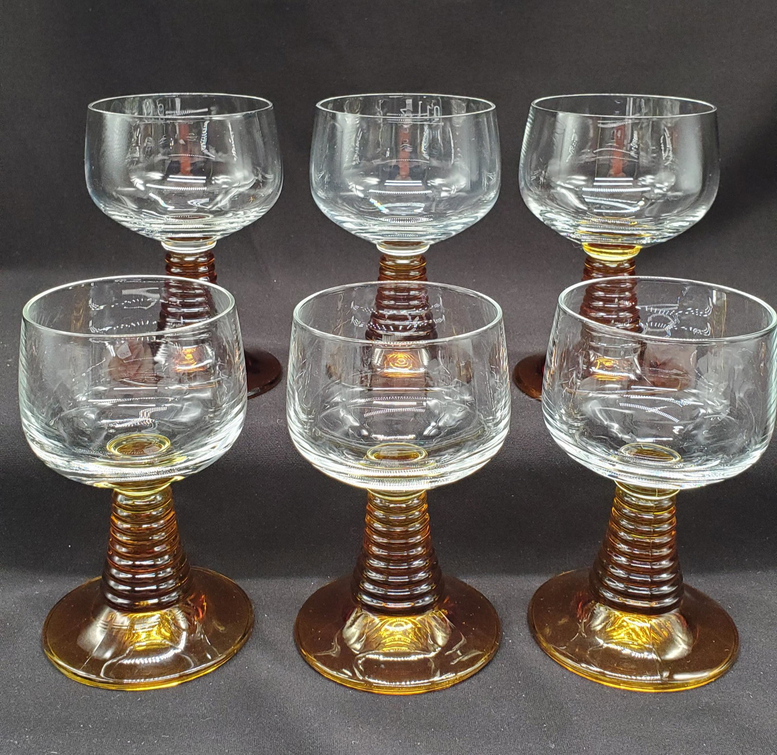 Wine Glasses with Amber Stem set: Set of 6 Wine Glasses with Amber Stem, 5inch tall