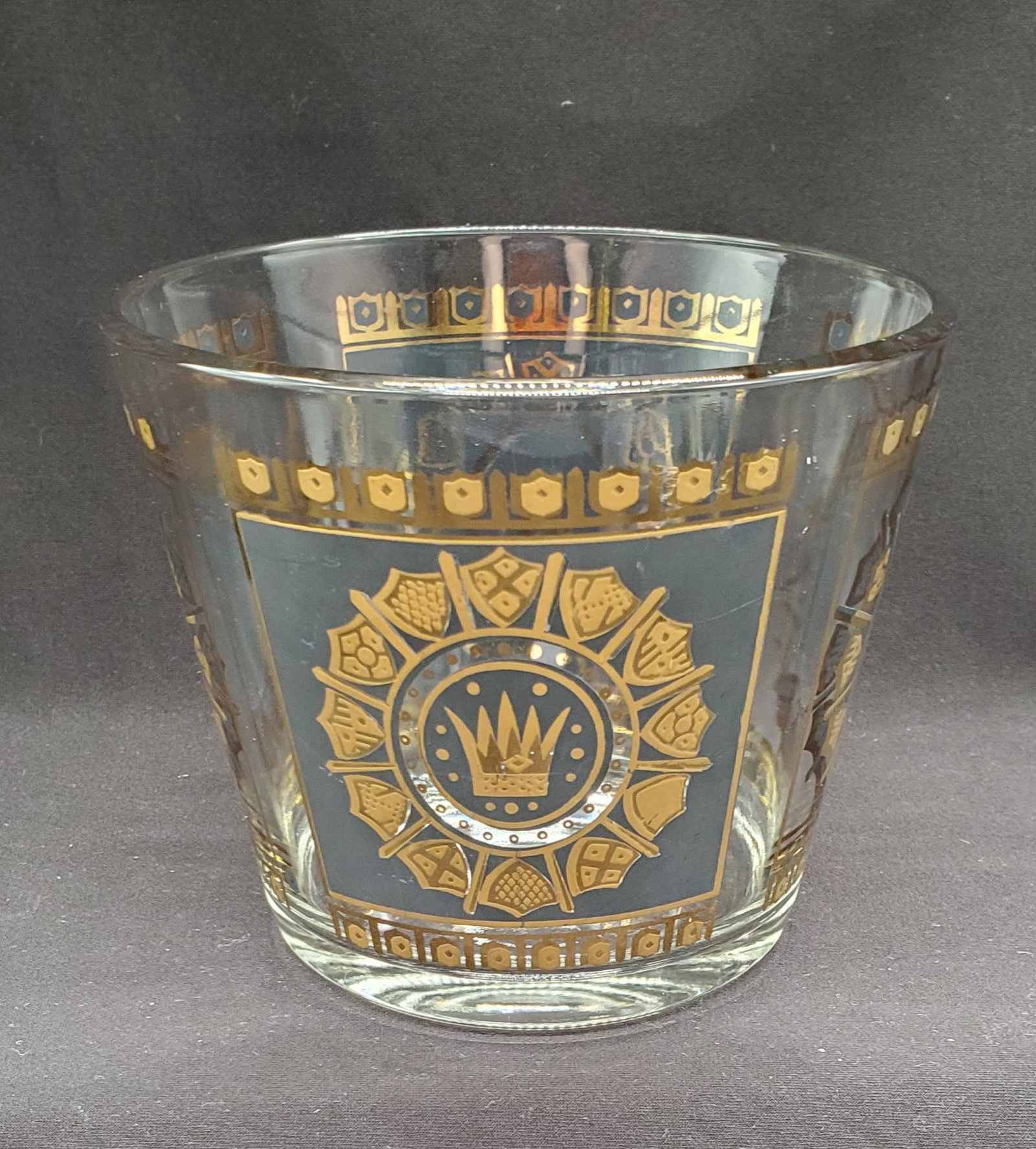 Vintage Golden Black crown Ice Bucket: Vintage Mid Century Golden Black crown crest barware Ice Bucket