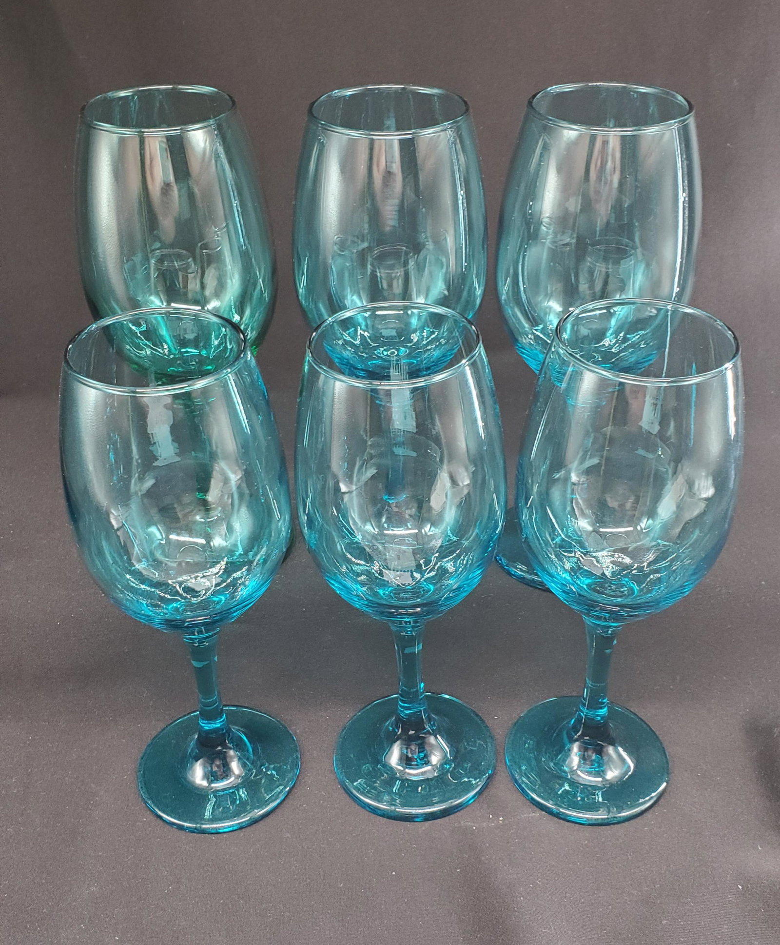 Teal White Wine Glasses set: Set of 6 Teal White Wine glasses set, 8inch tall