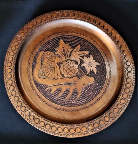 Hand Carved Wood & Copper Plate (1 of 1)