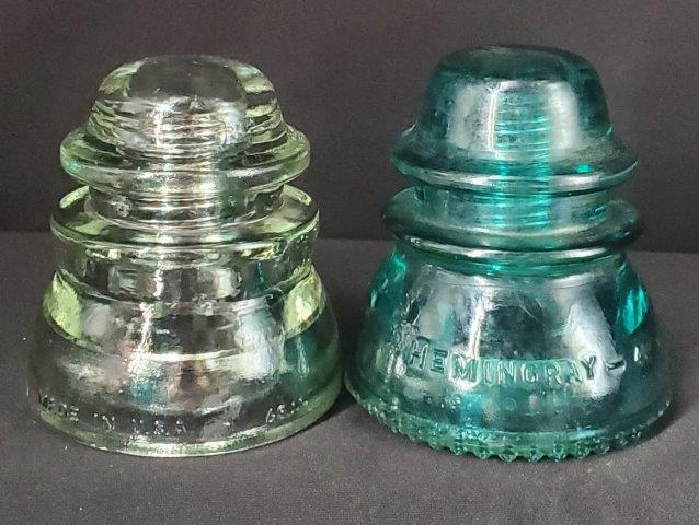 Antique Vintage Glass Insulators, Set of 2: Antique Vintage Glass Electrical Telephone Insulators Set of 2