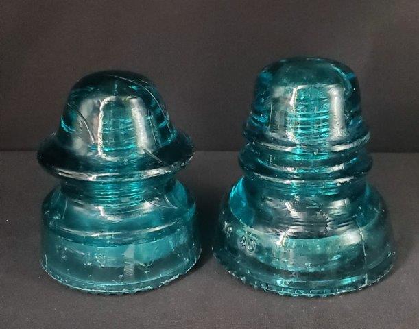 Antique Vintage Glass Insulators, Set of 2: Antique Vintage Glass Electrical Telephone Insulators Set of 2