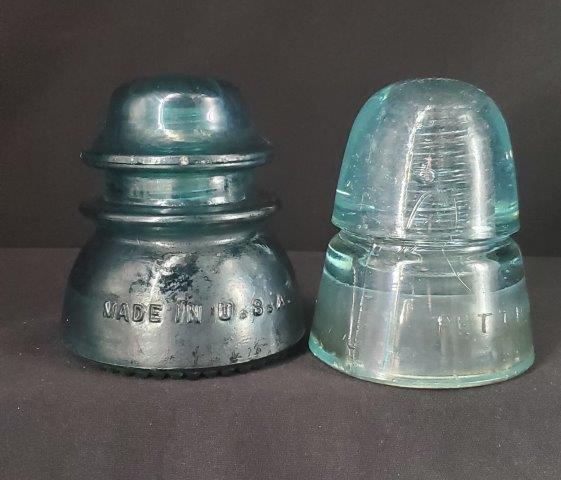 Antique Vintage Glass Insulators, Set of 2: Antique Vintage Glass Electrical Telephone Insulators Set of 2