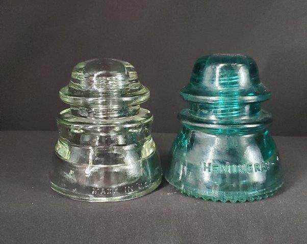 Antique Vintage Glass Insulators, Set of 2: Antique Vintage Glass Electrical Telephone Insulators Set of 2