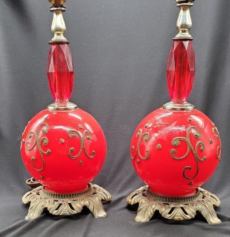 Pair of Red Glass Table Lamps (1 of 1)