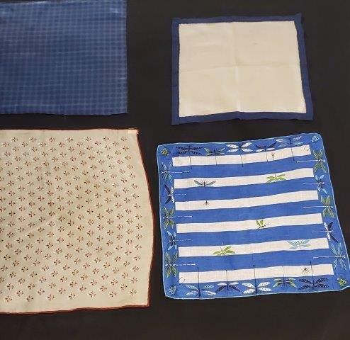 Collection of Vintage Handkerchiefs: Beautiful fabrics and design make up these vintage handkerchiefs, various sizes and fabrics and designers include vintage Sally Gee. 100% hand rolled silk