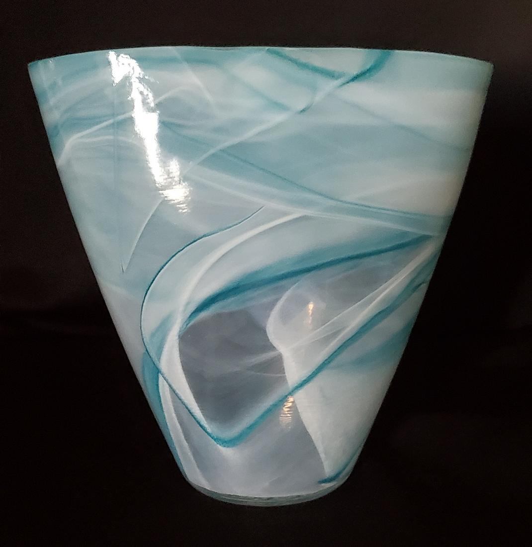 Blue Swirl Alabaster Hand Made Glass Vase: Made in Turkey 9.5" tall with a 9.5" x 5" opening with a 4" base