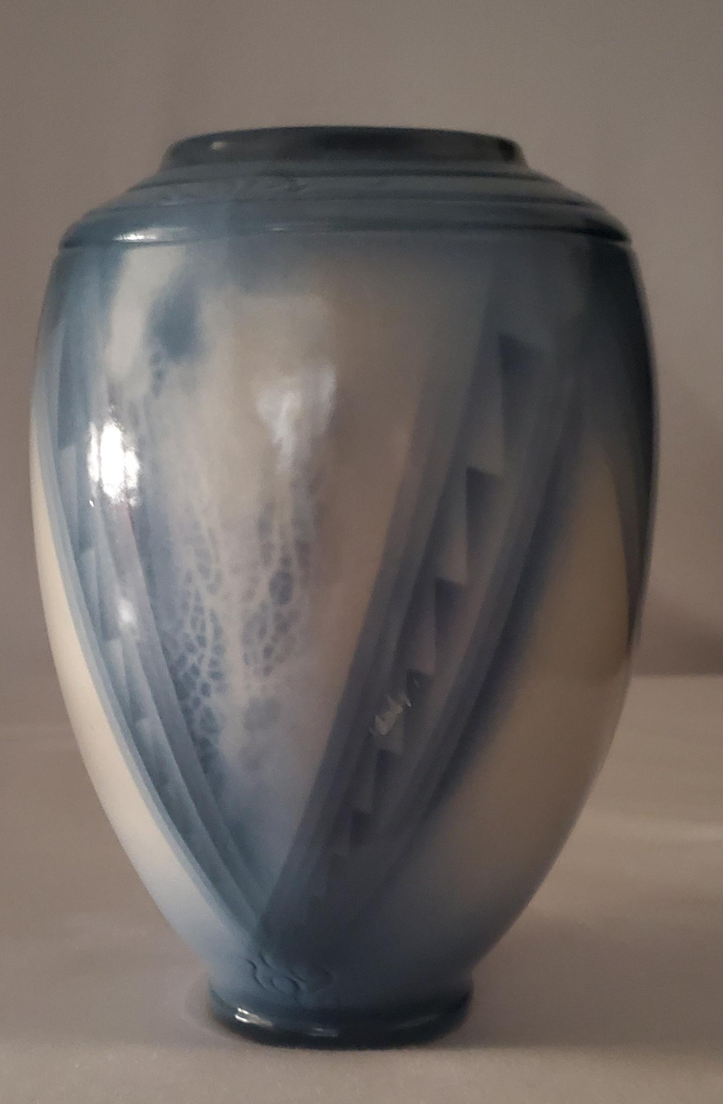 Ceramic Vase Signed! By M Coplin Pottery 1990: Signed by M Coplin pottery Newbury Pottery Blue/Gray/White Vase 8" tall and 18" circumference