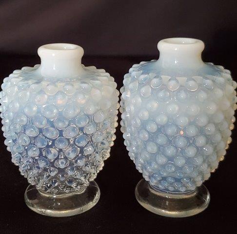 Vintage Fenton AH Moonstone White Hobnail: Pair of Vintage Fenton AH Moonstone White Hobnail Vases