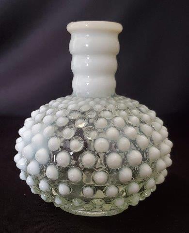 Vintage Fenton French Opalescent Glass Vase: Vintage French Opalescent Glass Vase Hobnail Blue Tint Milk Glass Perfume Bottle Bud Vase Fenton 5" tall