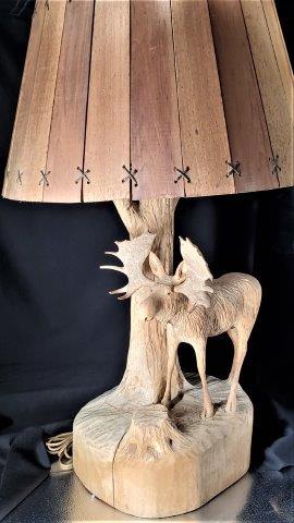 SIGNED! Wood Carving Moose Lamp by Arthur Dube (1 of 6)