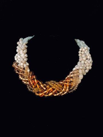 Large braided Austrian and Czech glass and Crystal: The epitome of sophistication, this elegant and stunning glass bead braided wreath necklace will definitely make a statement.