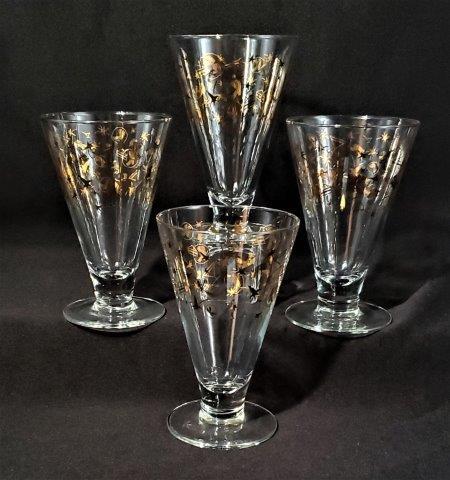 vintage mid century set of four gold trim flared: Beautiful set of 22 karat gold trim flared vintage glasses