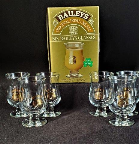 Six Baileys Glasses: Six Baileys Original Irish Cream glasses in original box, made in Ireland