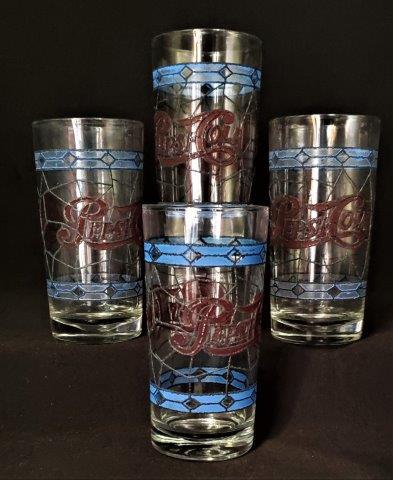 Vintage Collectable pepsi cola "stained glass" tumbler: Set of 4 vintage collectable pepsi cola "stained" glass tumblers, 5.75inch tall