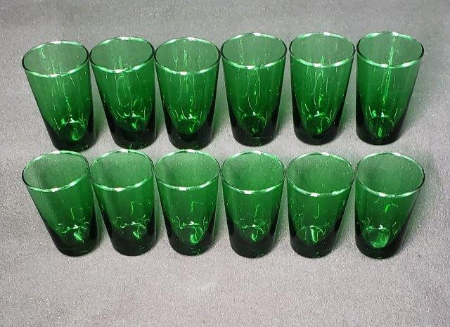 12 Vintage Emerald Green Shot glasses: Set of 12 vintage emerald green shot glasses, 2.75inches tall
