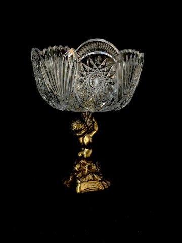 Vintage Cute Lead Crystal Compote: Vintage cut lead crystal compote with brass cherub pedestal, with stars and bears patterned. 8inches in diameter, made in west Germany, 10inches in height total