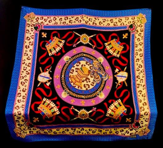 Versace Style Bill Blass Dress Scarf: Beautiful Versace style Bill Blass scarf. 34x34 inches. Depicting a knight's helmet