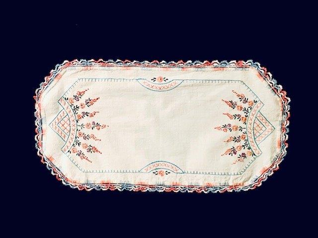 Gorgeous Multicolor Pastel Floral Table Linen: How can you not think spring with this gorgeous pale blue and pink pastel table mat with detailed floral embroidery 22x11.5 inches