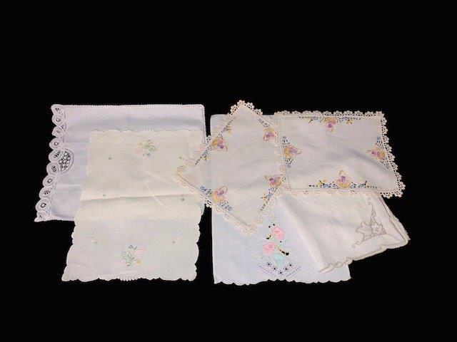 Collection of 6 Embroidered Linens: Various