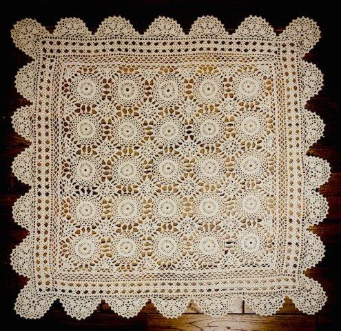 Large Vintage Hand Crochet Lace Table Cloth (1 of 1)
