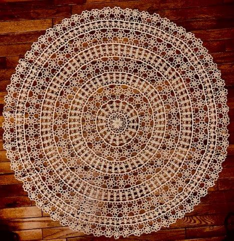 Epic 52 inch Hand Crochet Vintage Doily: This vintage hand crafted crochet lace doily is a show stopper. The kind of beauty that will change your life, make you want to goto night school just to learn a new adjective to describe its beauty. 