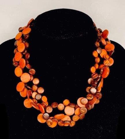 Triple strand wood bead disc Necklace (1 of 1)