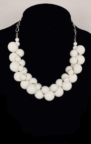 Vintage Kitchi White Bubble Necklace: Crisp White Multi Size bead bubbles