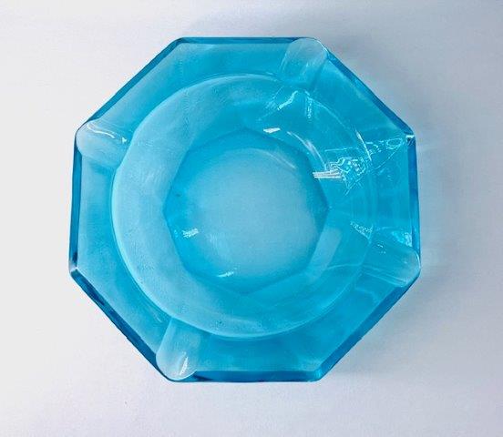 Vintage Mid Century Capri Blue Glass Ashtray: Stunning blue Coloring!