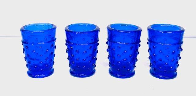 Four Miniature Fenton Cobalt Hobnail Tumblers: Unique and adorable tumblers from Vintage Fenton Childs Ice tea lemonade set