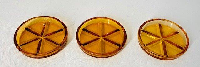 3 Vintage Amber Glass Coasters: 3.25 inches around