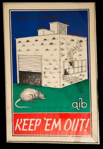 Institute of Baking Framed Poster 1979: Rats!? This is so strange that it's cool. And to think I was just going to tell Blanche she was in that chair. Large 32x32 inch, framed anti-rodent campaign to keep loading dock doors closed