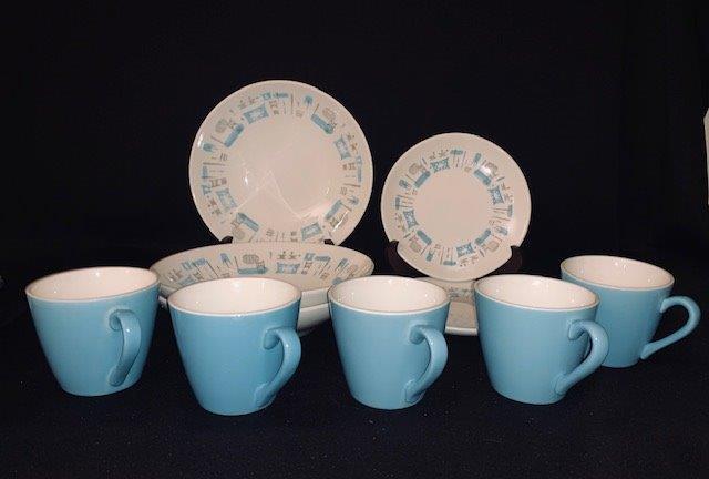 Assorted Vintage atomic blue dishware: 10 pieces of Atomic Blue heaven by Royal China