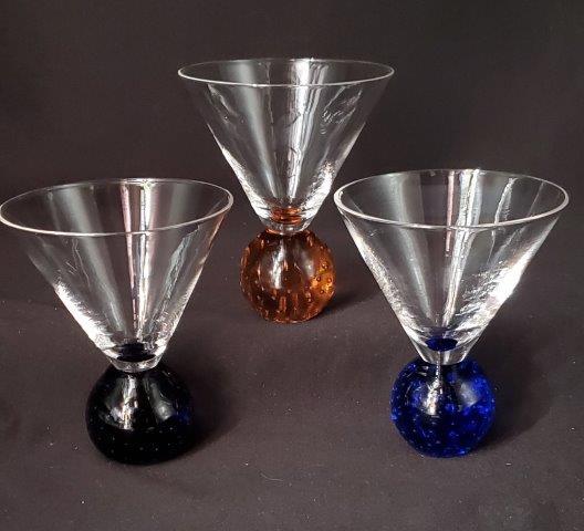 Trio of Colored Base Martini Glasses: Gorgeous Cobalt blue bulb base martini glasses