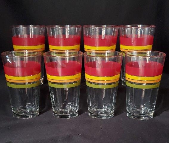 Vintage Striped Pint Glasses: Set of 8 Vintage Horizontal stripe Pint Glasses, 6 inches tall