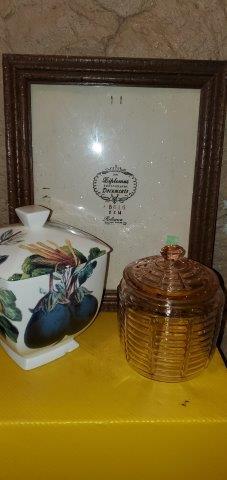 Cookie Jar, Pink Glass Canister & Frame (1 of 1)