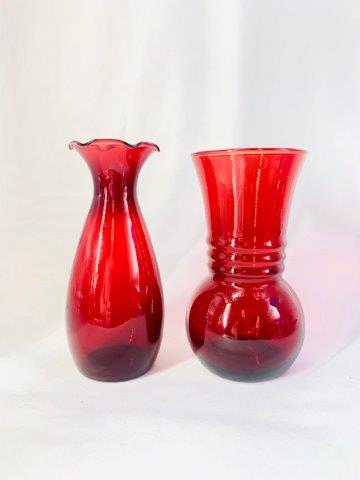 Pair of Complimentary Ruby Red Vases (1 of 2)