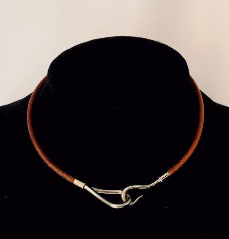 Leather Cord Hook Choker: Simple elegant design that can be worn with clasp in front or back 14 inch in length