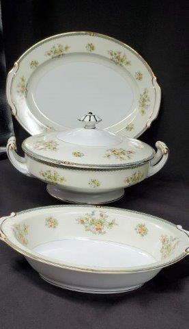 RC Stamp by Noritake Serving Ware: N1428, one 12.5x8.5 Oval Platter, one veggie dish 10.5inch, one round covered dish 10.5inch