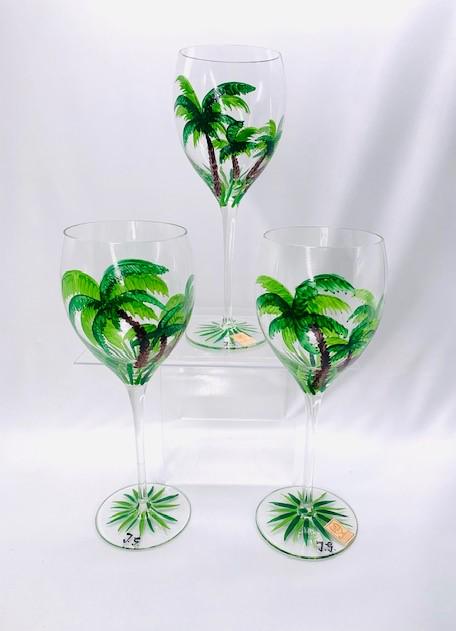 "SIGNED" Crystal Wine Glasses Hand Painted Set of 3: SIGNED! Gorgeous Royal Danube Romania Crystal with Hand painted palm trees. 10" tall Set of 3